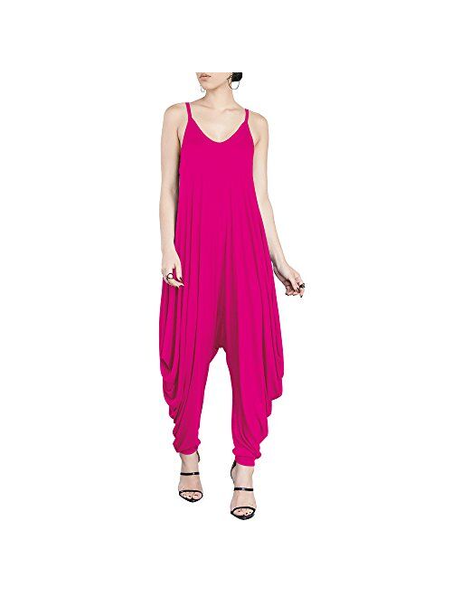 Dreamskull Women's Punk Spaghetti Strap Jumpsuit V Neckline Comfy Loose Harem One Piece Romper