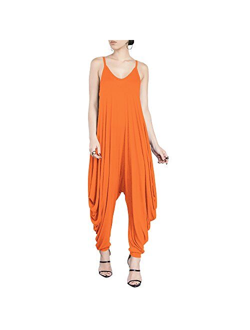 Dreamskull Women's Punk Spaghetti Strap Jumpsuit V Neckline Comfy Loose Harem One Piece Romper