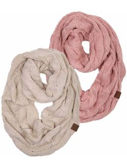 Funky Junque's Beanies Matching Ribbed Winter Warm Cable Knit Infinity Scarf