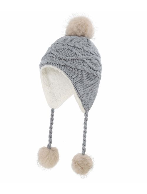 Home Prefer Girls Sherpa Earflaps Hat Kids Winter Hat Beanie Fuzzy Peruvian Hat