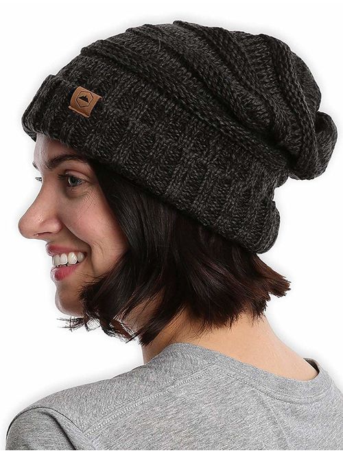 Slouchy Cable Knit Beanie for Women - Warm & Cute Oversized Slouch Beanie Winter Hats - Thick, Chunky & Soft Stretch Knitted Caps for Cold Weather - Stylish & Trendy Snow