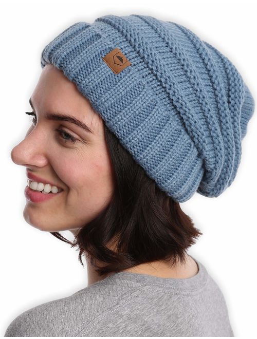 Slouchy Cable Knit Beanie for Women - Warm & Cute Oversized Slouch Beanie Winter Hats - Thick, Chunky & Soft Stretch Knitted Caps for Cold Weather - Stylish & Trendy Snow