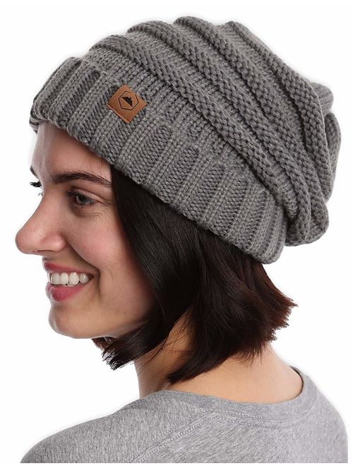 Slouchy Cable Knit Beanie for Women - Warm & Cute Oversized Slouch Beanie Winter Hats - Thick, Chunky & Soft Stretch Knitted Caps for Cold Weather - Stylish & Trendy Snow