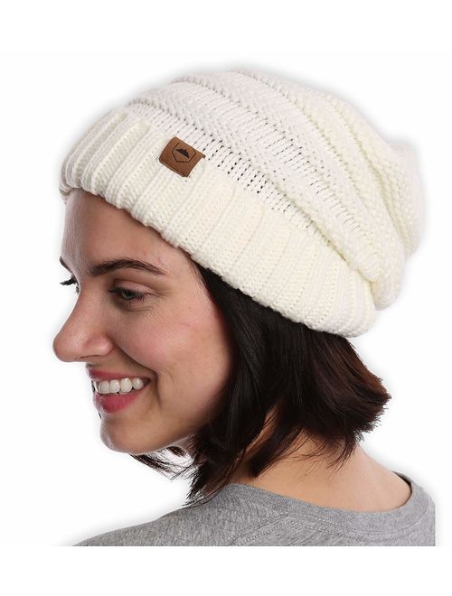 Slouchy Cable Knit Beanie for Women - Warm & Cute Oversized Slouch Beanie Winter Hats - Thick, Chunky & Soft Stretch Knitted Caps for Cold Weather - Stylish & Trendy Snow