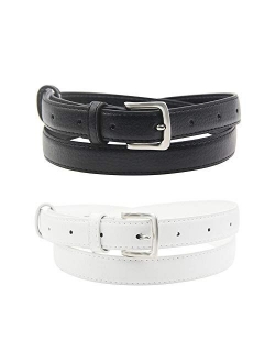 Maikun Womens Belt Skinny Leather Solid Color Pin Buckle Simple Waist for Girls Ladies