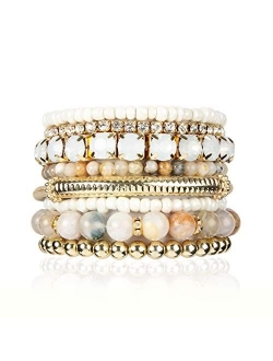 Multi Color Stretch Beaded Stackable Bracelets - Layering Bead Strand Statement Bangles