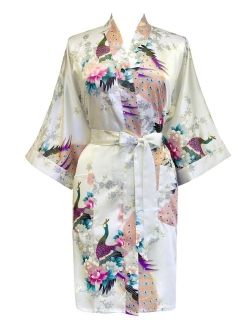 KIM+ONO Women's Kimono Short Robe - Peacock & Blossoms