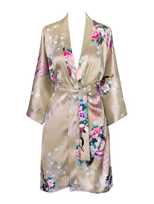 KIM+ONO Women's Kimono Short Robe - Peacock & Blossoms