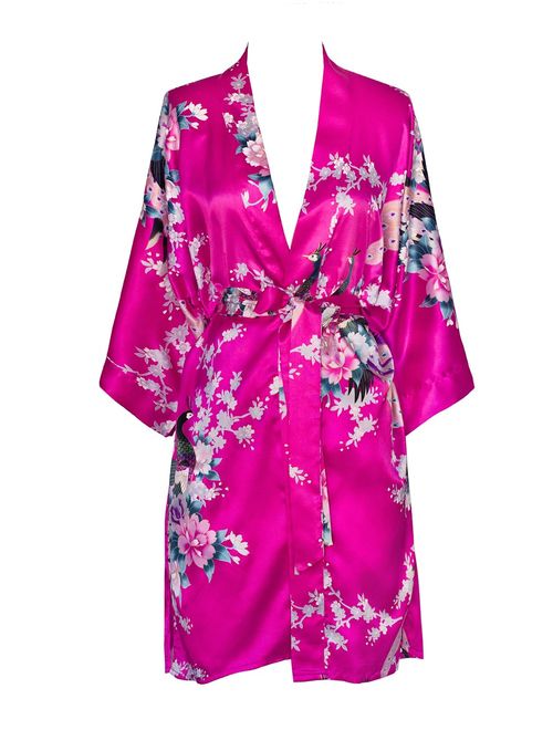 KIM+ONO Women's Kimono Short Robe - Peacock & Blossoms