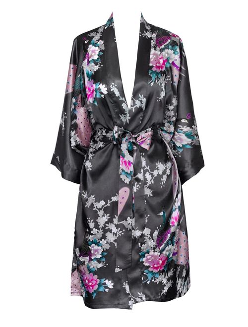 KIM+ONO Women's Kimono Short Robe - Peacock & Blossoms