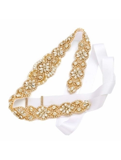 Bridal Rhinestone Wedding Belts Hand Clear Crystal 22In Length For Bridal Gowns