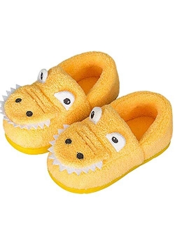 JACKSHIBO Girls Boys Home Slippers Warm Dinosaur House Slippers for Toddler Fur Lined Winter Indoor Shoes