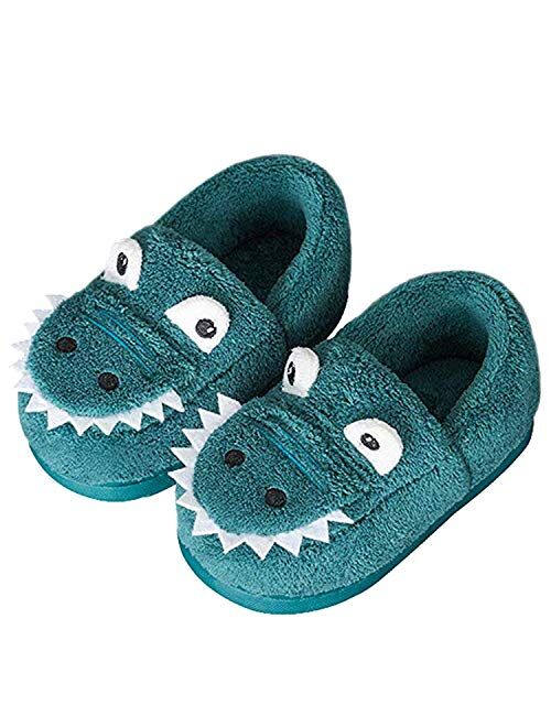 JACKSHIBO Girls Boys Home Slippers Warm Dinosaur House Slippers for Toddler Fur Lined Winter Indoor Shoes