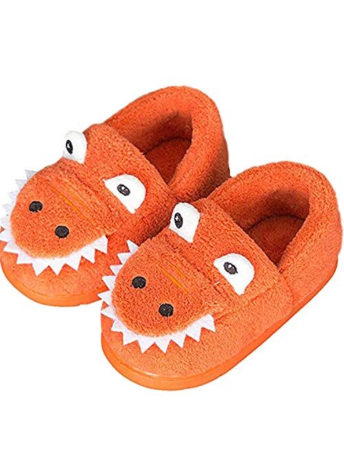 JACKSHIBO Girls Boys Home Slippers Warm Dinosaur House Slippers for Toddler Fur Lined Winter Indoor Shoes