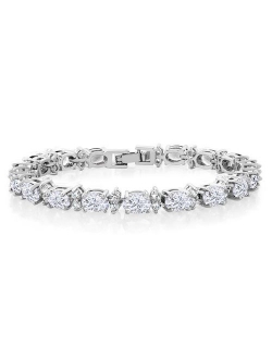 Gem Stone King 20.00 Ct Gorgeous Oval and Round 7inches Sparkling Cubic Zirconia CZ Tennis Bracelet