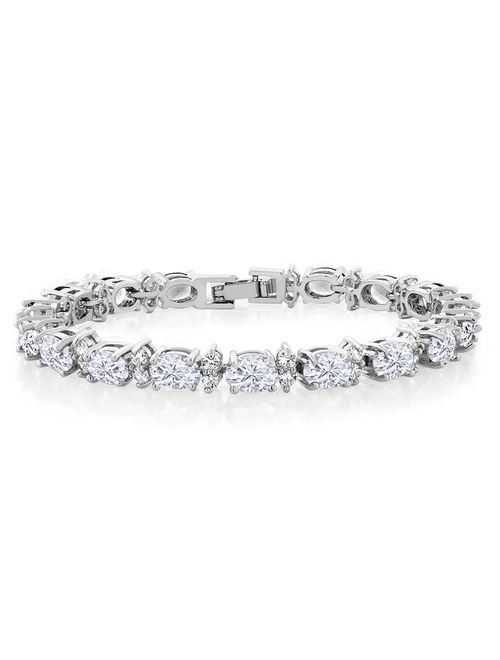 Gem Stone King 20.00 Ct Gorgeous Oval and Round 7inches Sparkling Cubic Zirconia CZ Tennis Bracelet