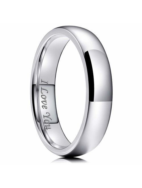 King Will Basic 2mm/3mm/4mm/5mm/6mm/7mm Stainless Steel Ring Original Color Full High Polished with Laser Etched I Love You