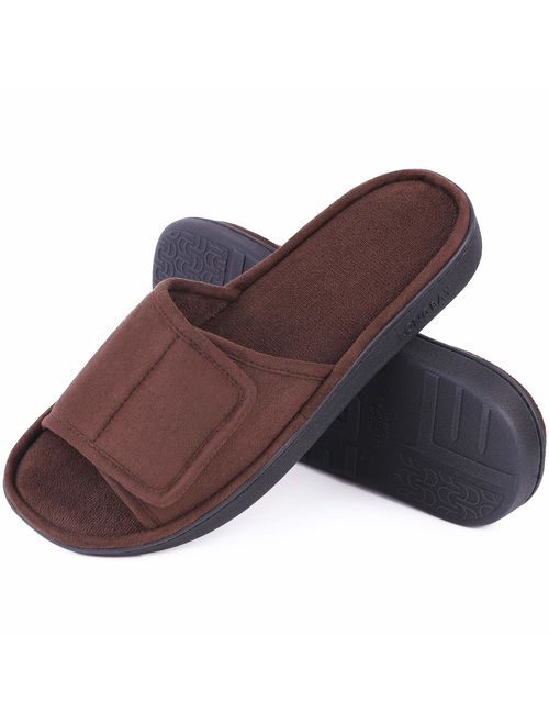 LongBay Men's Comfy Memory Foam Slide Slippers Breathable Micro Suede House Shoes