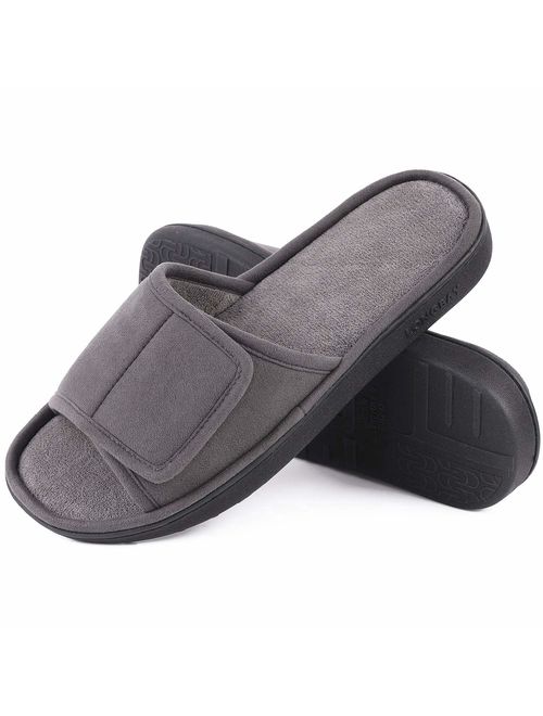 LongBay Men's Comfy Memory Foam Slide Slippers Breathable Micro Suede House Shoes