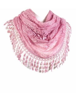 Scarfand's Feminine Lace Infinity Scarf with Teardrop Fringes