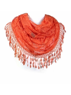 Scarfand's Feminine Lace Infinity Scarf with Teardrop Fringes