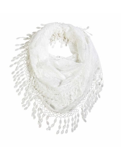 Scarfand's Feminine Lace Infinity Scarf with Teardrop Fringes