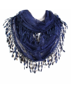 Scarfand's Feminine Lace Infinity Scarf with Teardrop Fringes