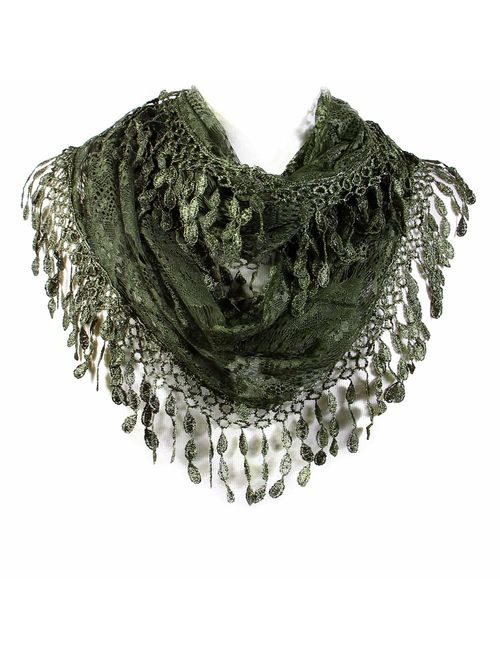 Scarfand's Feminine Lace Infinity Scarf with Teardrop Fringes