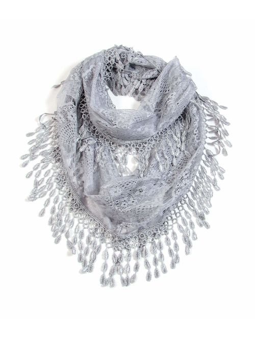 Scarfand's Feminine Lace Infinity Scarf with Teardrop Fringes