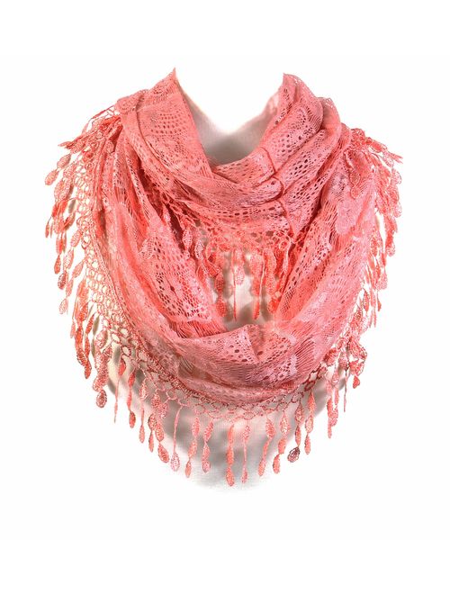 Scarfand's Feminine Lace Infinity Scarf with Teardrop Fringes