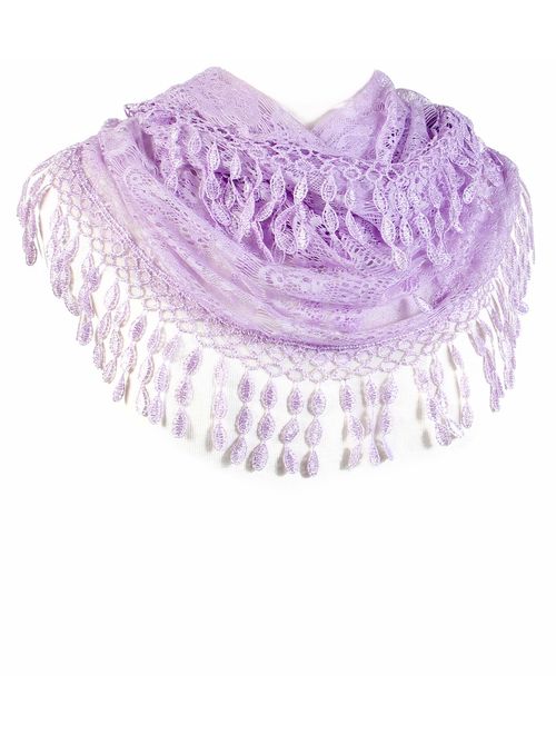 Scarfand's Feminine Lace Infinity Scarf with Teardrop Fringes