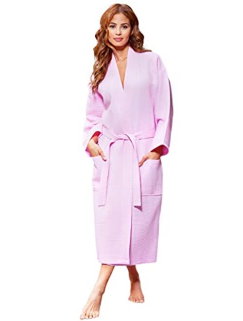 Turquaz Linen Lightweight Long Waffle Kimono Unisex Spa Robe