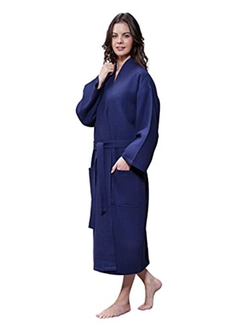 Turquaz Linen Lightweight Long Waffle Kimono Unisex Spa Robe