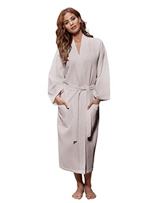 Turquaz Linen Lightweight Long Waffle Kimono Unisex Spa Robe