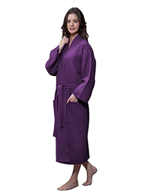 Turquaz Linen Lightweight Long Waffle Kimono Unisex Spa Robe