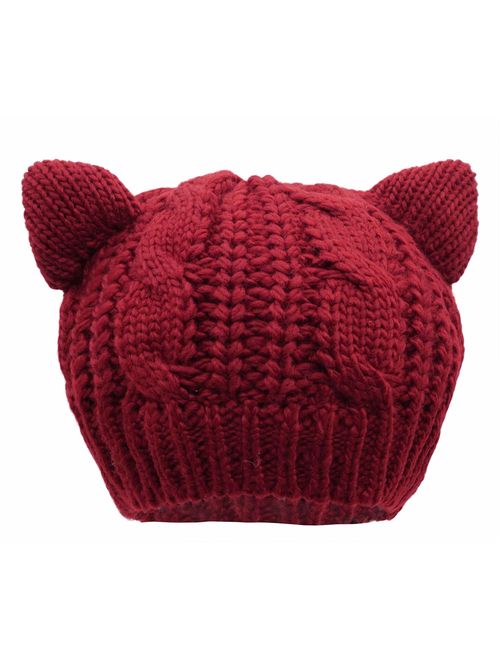 Bellady Women's Hat Cat Ear Crochet Braided Knit Caps