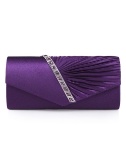 Damara Womens Pleated Crystal-Studded Satin Handbag Evening Clutch