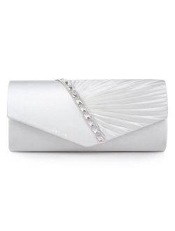 Damara Womens Pleated Crystal-Studded Satin Handbag Evening Clutch