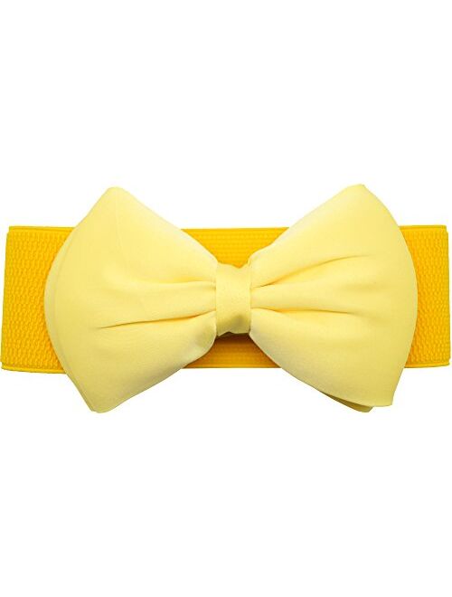 Meta-U Women Cute Bow/Flower Wide Elastic Waist Belt - Adorable Dress Accessory