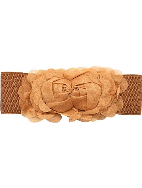 Meta-U Women Cute Bow/Flower Wide Elastic Waist Belt - Adorable Dress Accessory