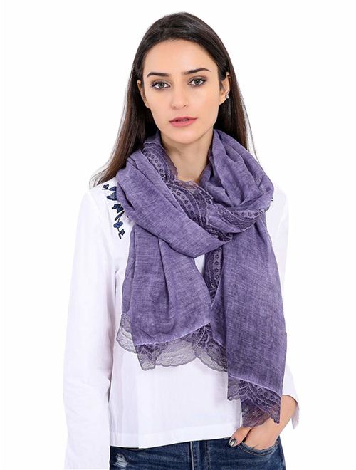 GERINLY Lightweight Cotton Scarf Fashion Lace Designed Women Wrap Shawls