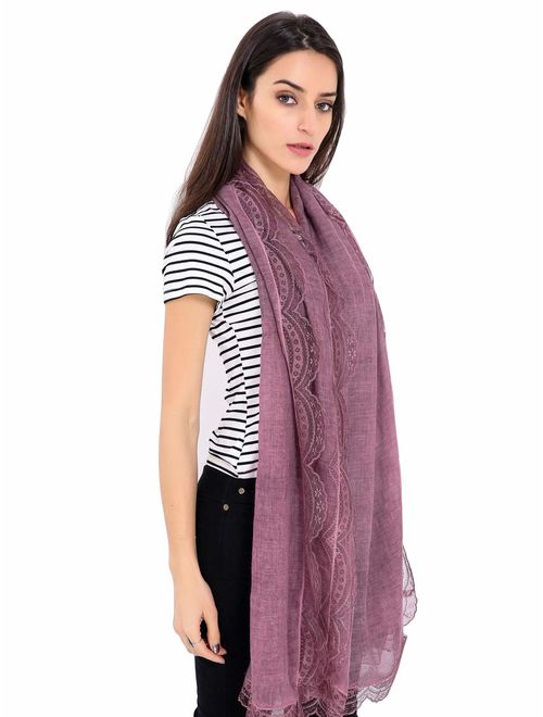 GERINLY Lightweight Cotton Scarf Fashion Lace Designed Women Wrap Shawls