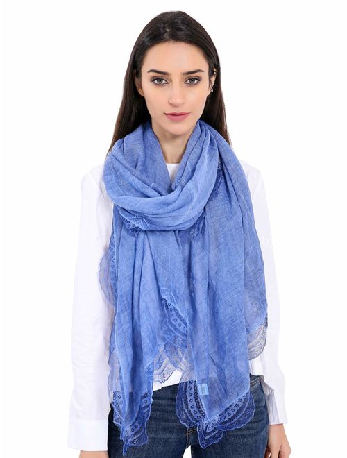 GERINLY Lightweight Cotton Scarf Fashion Lace Designed Women Wrap Shawls