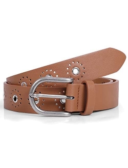 JASGOOD Women's Hollow Flower Genuine Cowhide Leather Belt With Alloy Buckle