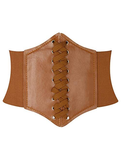 HANERDUN Lace-up Waspie Corset Belts for Women Elastic Waist Belt Tied Retro Wide Belt