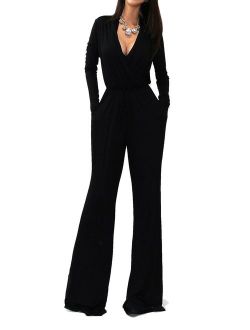 Vivicastle Women's USA Sexy Wrap Top Wide Leg Long Sleeve Cocktail Knit Jumpsuit