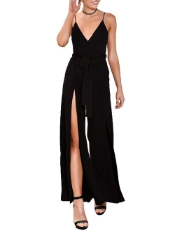 Vivicastle Women's USA Sexy Wrap Top Wide Leg Long Sleeve Cocktail Knit Jumpsuit