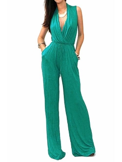 Vivicastle Women's USA Sexy Wrap Top Wide Leg Long Sleeve Cocktail Knit Jumpsuit