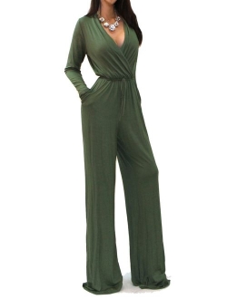 Vivicastle Women's USA Sexy Wrap Top Wide Leg Long Sleeve Cocktail Knit Jumpsuit