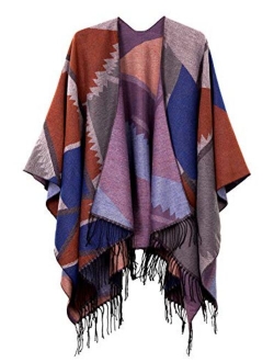 Women's Printed Tassel Open front Poncho Cape Cardigan Wrap Shawl